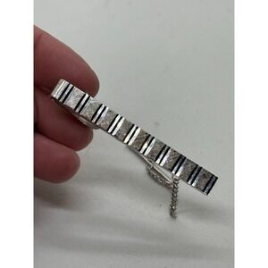 Vintage Tie Clip Signed Dante Silver Tone‎ with Safety Chain